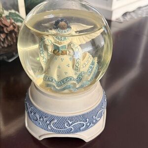 Musical Angel Snow Globe with Blue and Cream Details